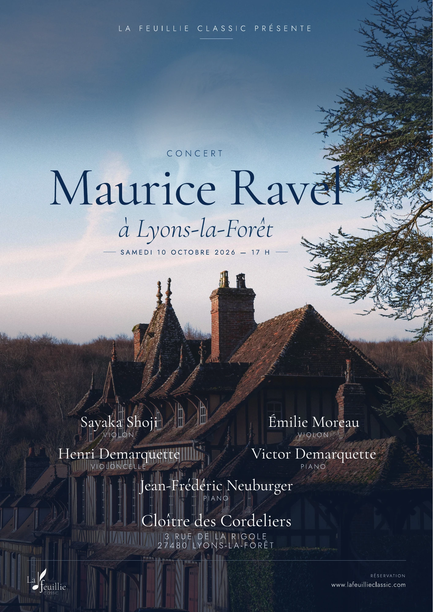 Affiche du concert Maurice Ravel à Lyons-la-Forêt, le 10 octobre 2026 à 17 h, au Cloître des Cordeliers.